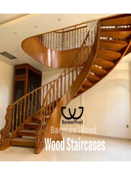 پله پیچ دو محور چوبی